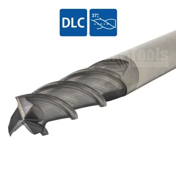 Solid Carbide End Mill ALU 3-Flute Helix Corner Radius Long Version (DLC)