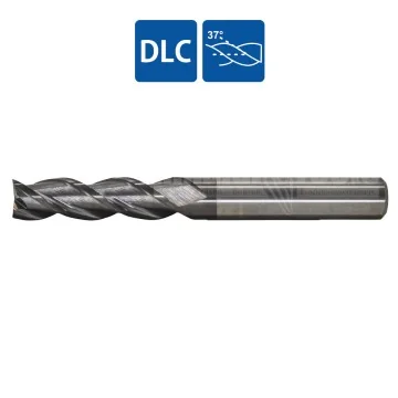 Solid Carbide End Mill ALU 3-Flute Helix Corner Radius Long Version (DLC)