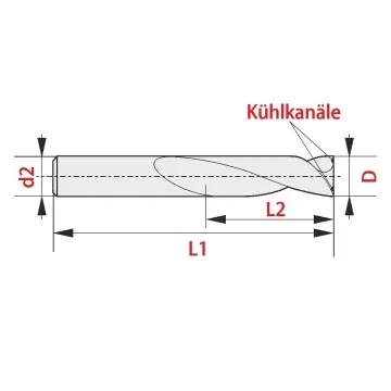 Solid carbide flat bottom drill 5xD with cooling holes