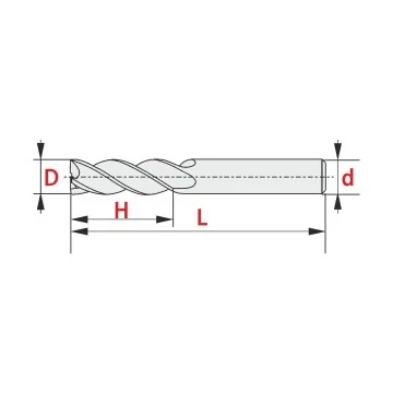 Solid Carbide End Mill for NF-Materials - 3 Flutes - Long Version (DLC)