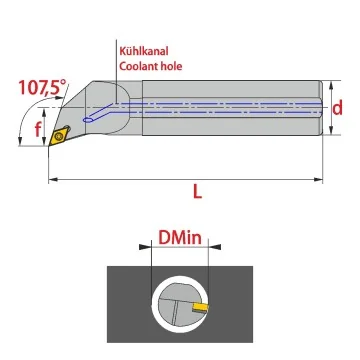 Hartmetall-Innendrehhalter - E-SDQCR/L (107,5°) mit IK