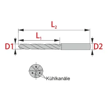 3-Schneiden-VBH-Bohrer 5xD - Zylinderschaft mit IK