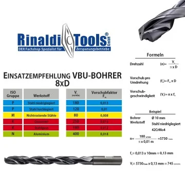 Solid carbide drill 8xD with cooling holes and Cylinder shaft