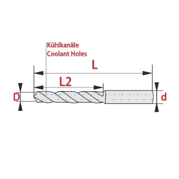 VBA Solid carbide drill 3xD for NF-Materials with cooling holes