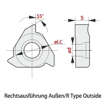 Threading insert - 16ER-T-AG55 (55°) imperial, partial profile, universal RT315