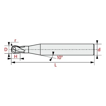 Solid Carbide Ball Nose Cutter Z2 with 4mm Shaft