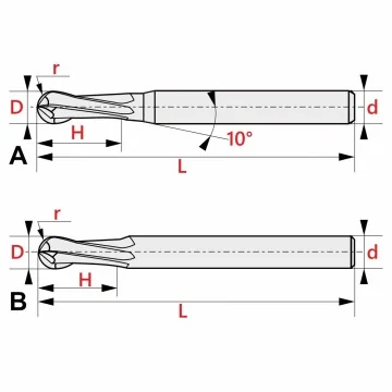 Solid Carbide Ball Nose Cutter - 4 Flutes - Prisma-Line